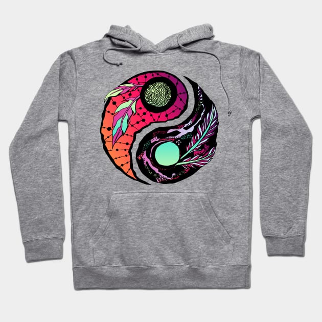 Blue Red Blend Feathers Yin Yang Hoodie by kenallouis